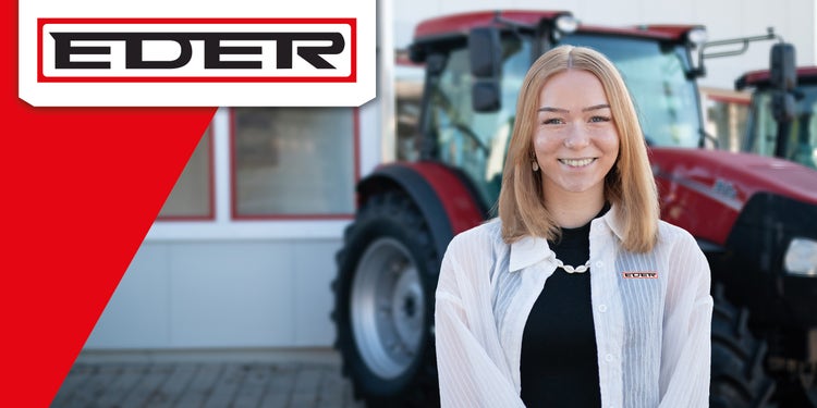 Corinna Kefer vor dem EDER Landtechnik Gebäude